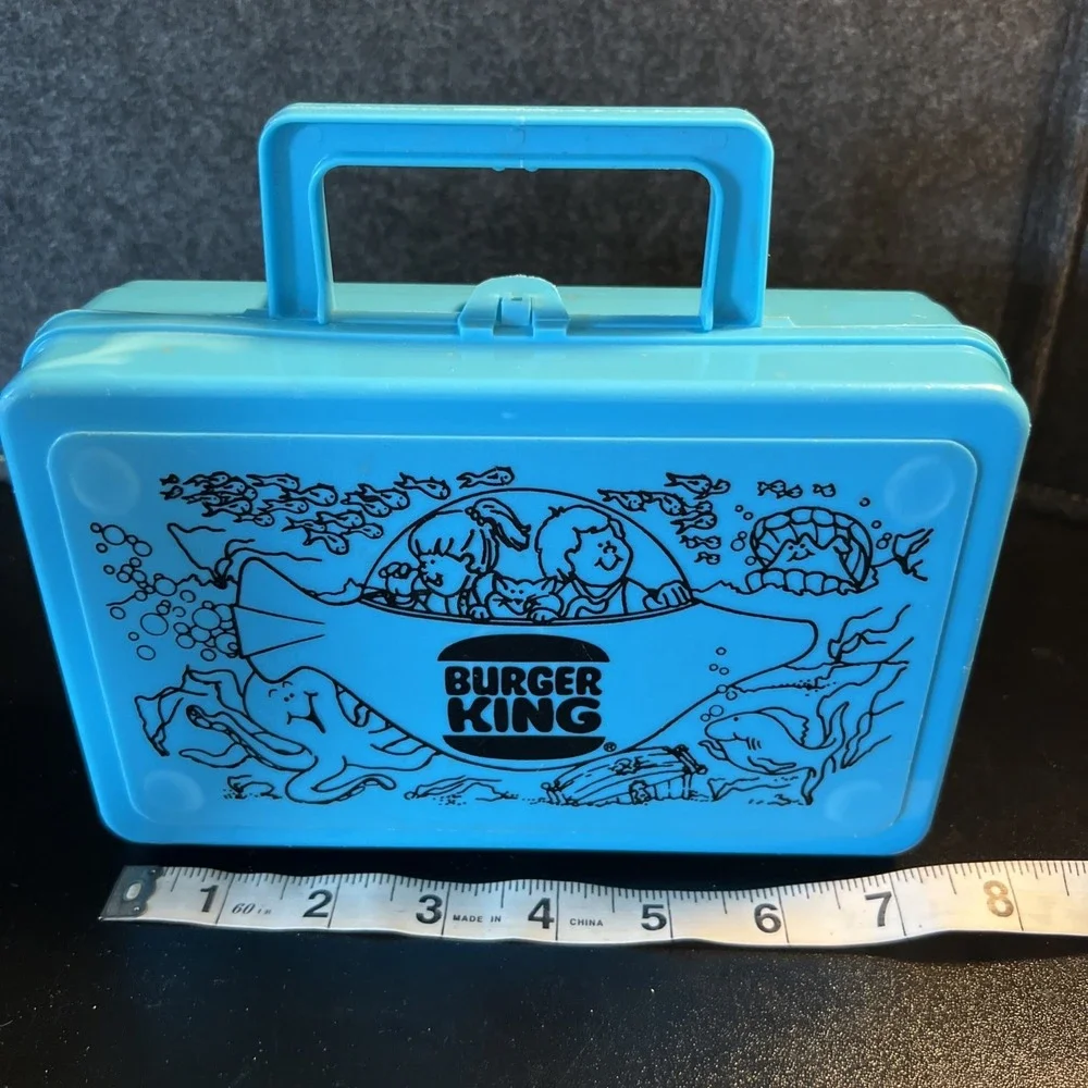 Vintage Burger King Whirley Industries Plastic Teal Lunch Box or Pencil‎ Box